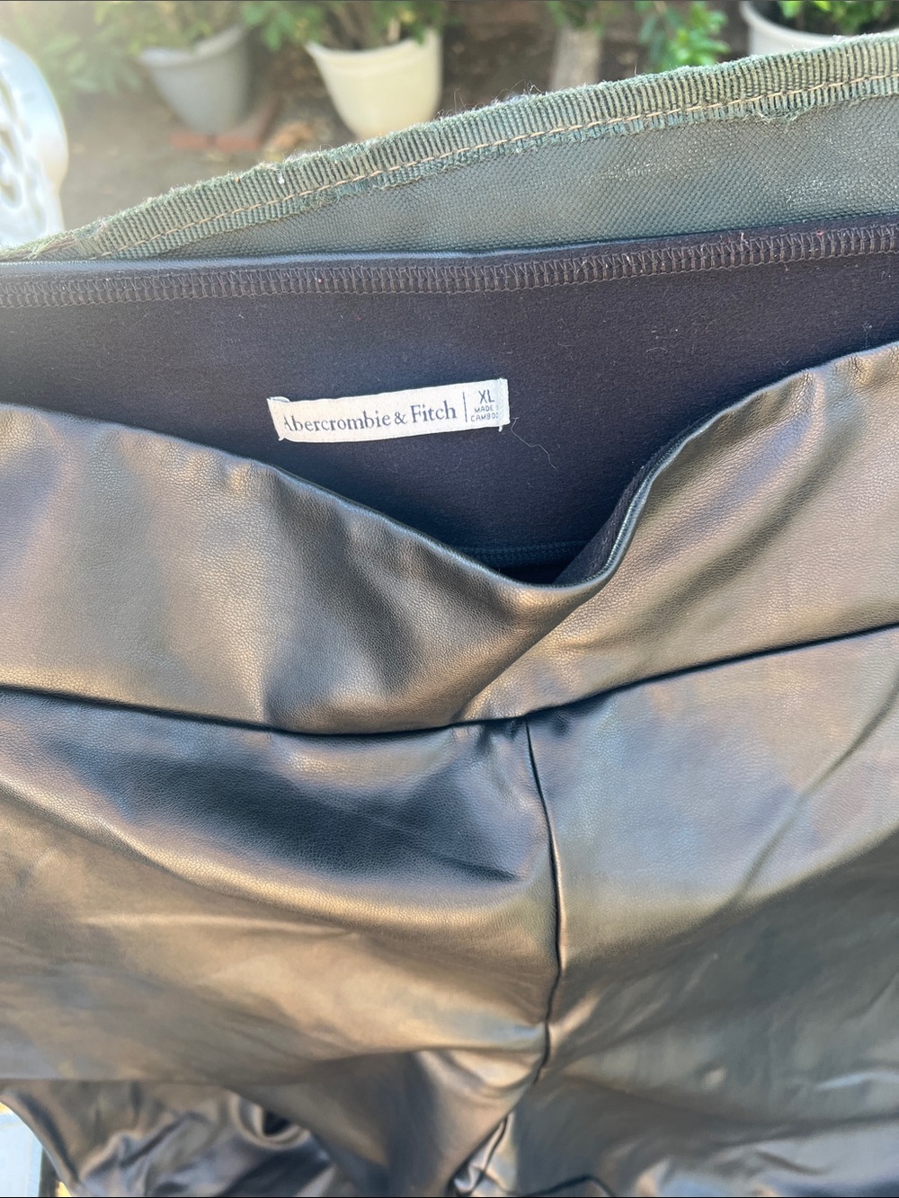 Abercrombie & Fitch Black Faux Leather Leggings with Branded Waistband